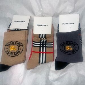 SALE TODAY ONLY $25 Womans Logo & Check Cotton Socks - Beige & Charcoal
